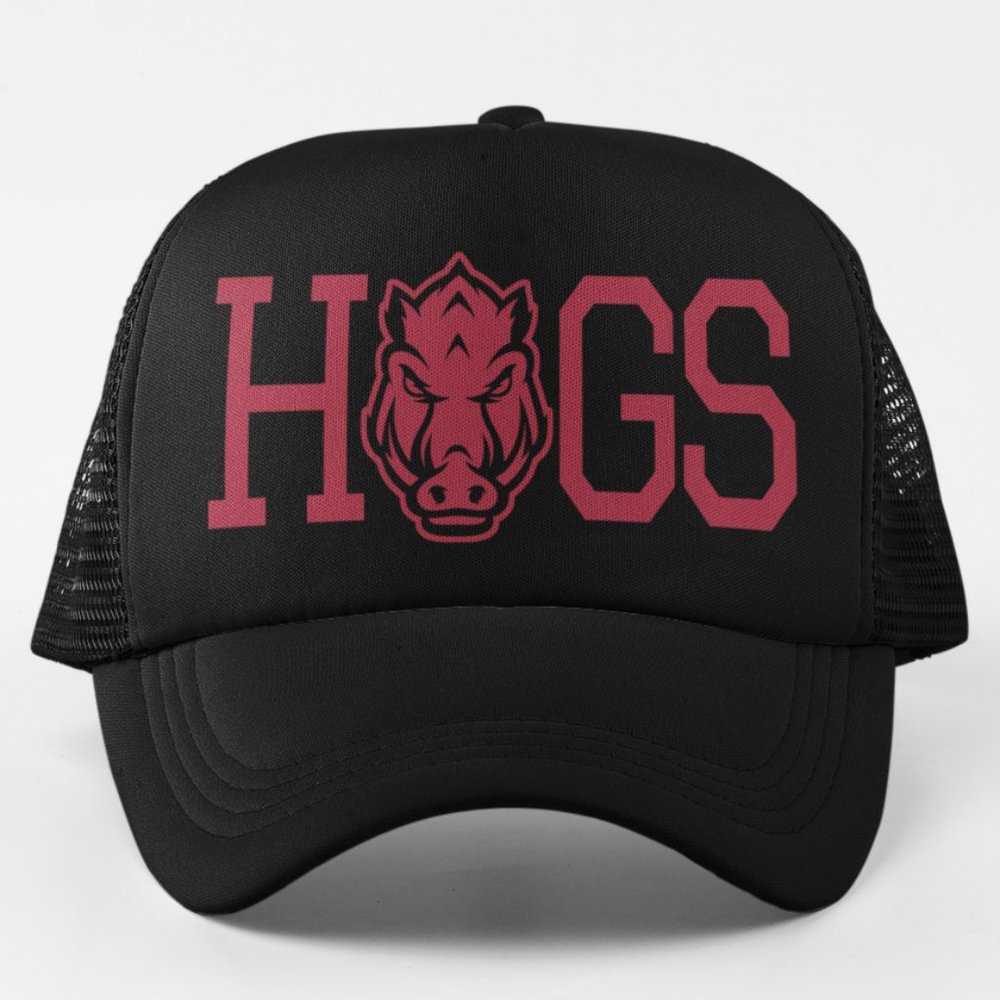 NEW Arkansas Razorbacks Hogs Head Logo Foam Trucker Mesh Snapback Hat BLACK